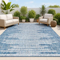 JONATHAN Y Stripe Geometric Indoor Outdoor Area Rug 8X10 Blue/Ivory, Zolak Berber for Backyard, Patio, Porch, Easy-Cleaning, High Traffic, Pet-Friendly, Non-Shedding (SMB124C-8)