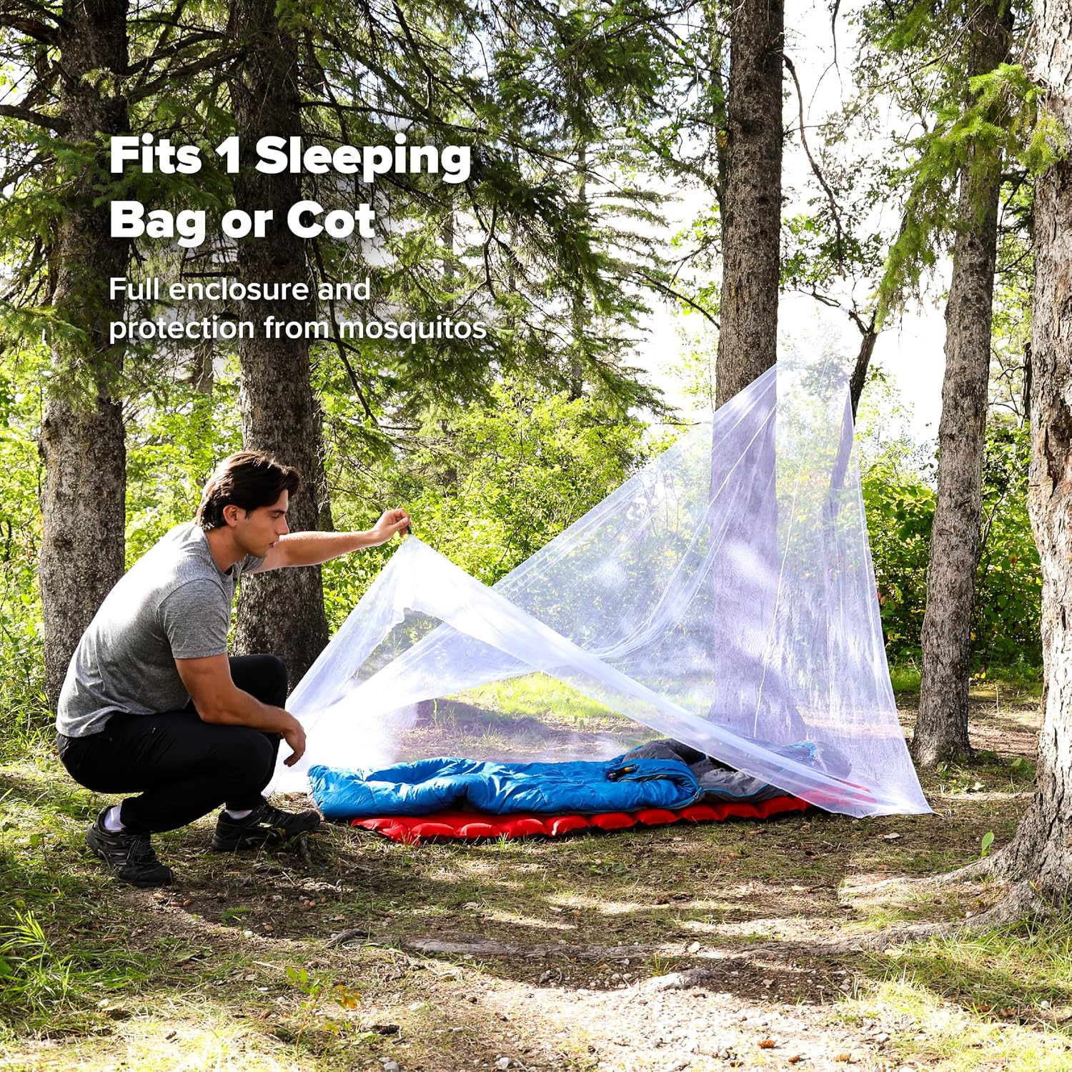 Coghlan's Hiker's Rectangular Mosquito Net – Lightweight Mesh Shelter for Camping, Backpacking, and Outdoor Insect Protection – Includes Corner Rings and Carry Bag – 79”H x 83”L x 57”W