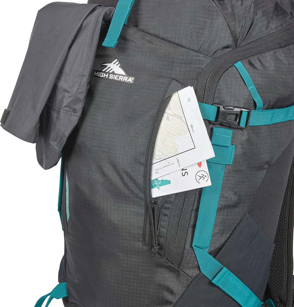 High Sierra Pathway 2.0 Backpack with Hydration Storage Sleeve, for Hiking, Biking, Camping, Traveling, Black, 45L