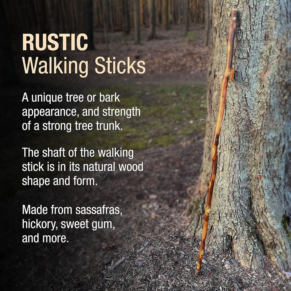 Brazos Rustic Wood Walking Stick, Hickory, Traditional Style Handle, for Men & Women, Made in The USA