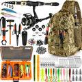 PLUSINNO Fishing Backpack with Fishing Rod &Reel Combos, Tackle Box