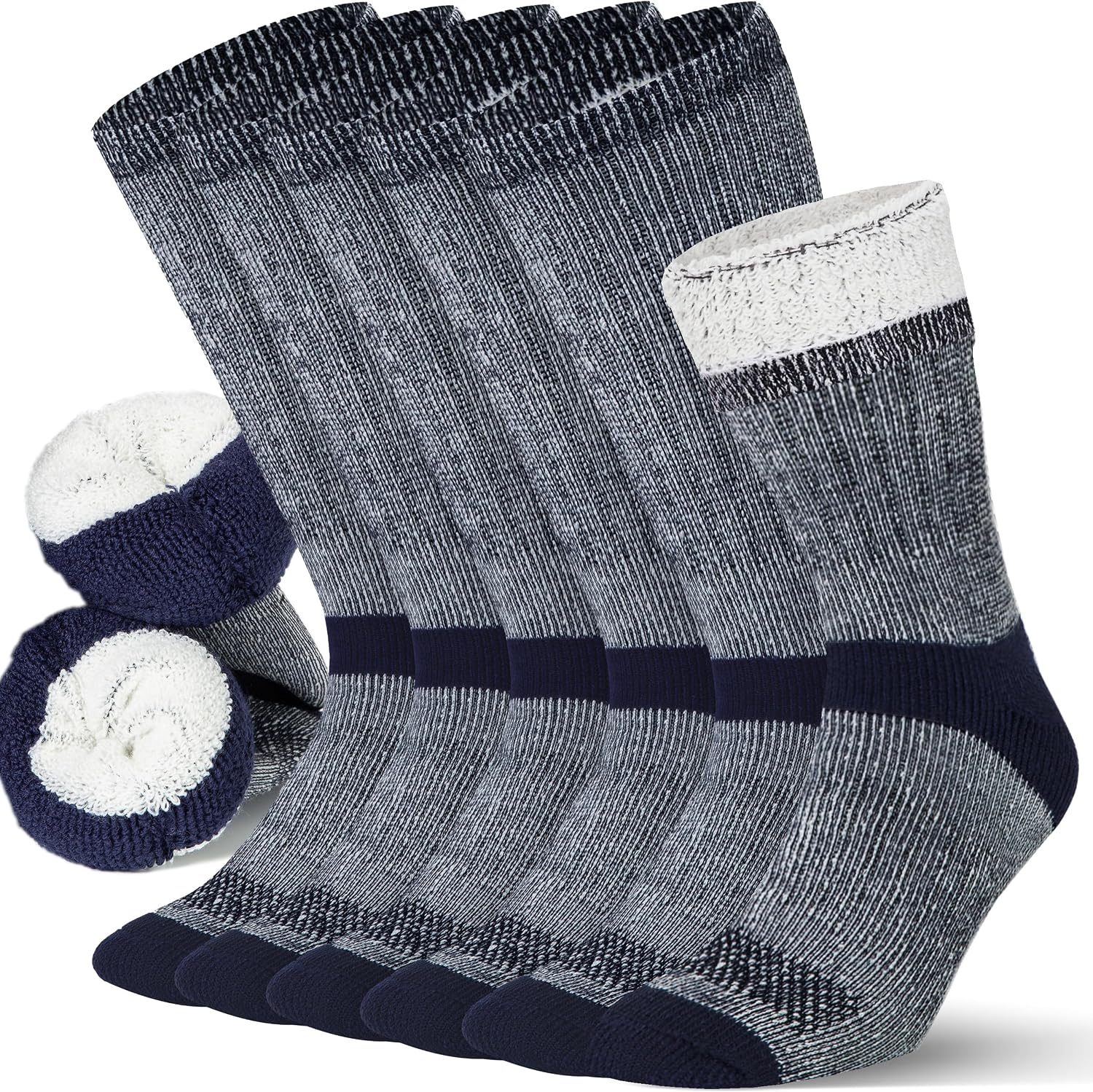 Alvada Mens Merino Wool Crew Socks Thermal and Warm Socks for Winter Work Hiking Running 3 Pairs