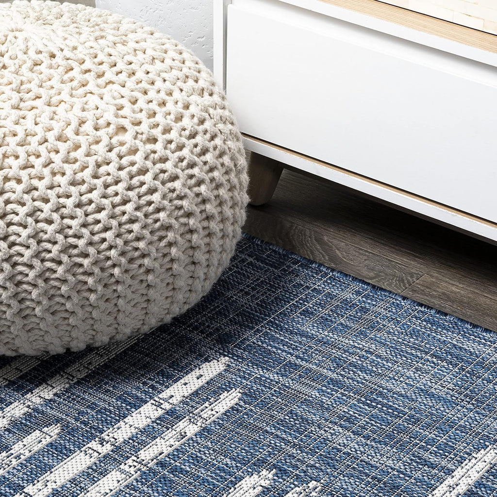JONATHAN Y Stripe Geometric Indoor Outdoor Area Rug 8X10 Blue/Ivory, Zolak Berber for Backyard, Patio, Porch, Easy-Cleaning, High Traffic, Pet-Friendly, Non-Shedding (SMB124C-8)