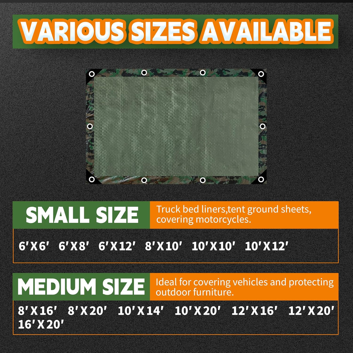 RAINDEWAY Camo Tarp 8x10FT Waterproof Multipurpose Camouflage Tarps Cover