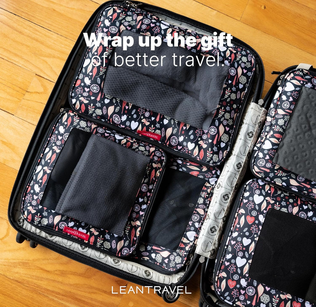 LeanTravel Premium Compression Packing Cubes for Travel - Suitcase Organizer Bags with Double Zipper & Breathable Mesh Panel - Space Saving Carry On Luggage Essentials (6-Pack, Flowers)