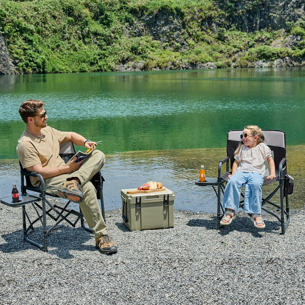 2 Pack Camping Directors Chair with Side Table & Breeze Mesh Backrest