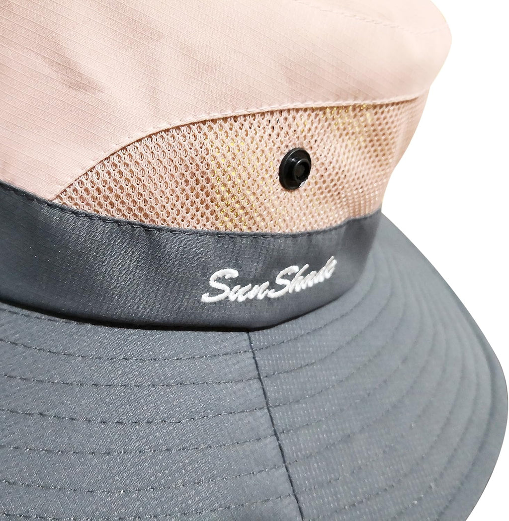 Muryobao Women's Ponytail Sun Hat UV Protection Foldable Mesh Wide Brim Beach Fishing Hat