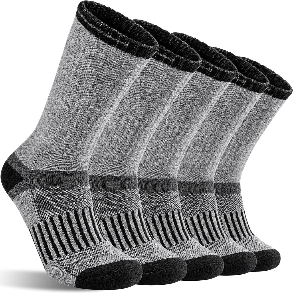 MOGGEI 5 Pairs Merino Wool Hiking Socks Warm Thermal Winter Cozy Cushioned Moisture Wicking Socks for Women & Men