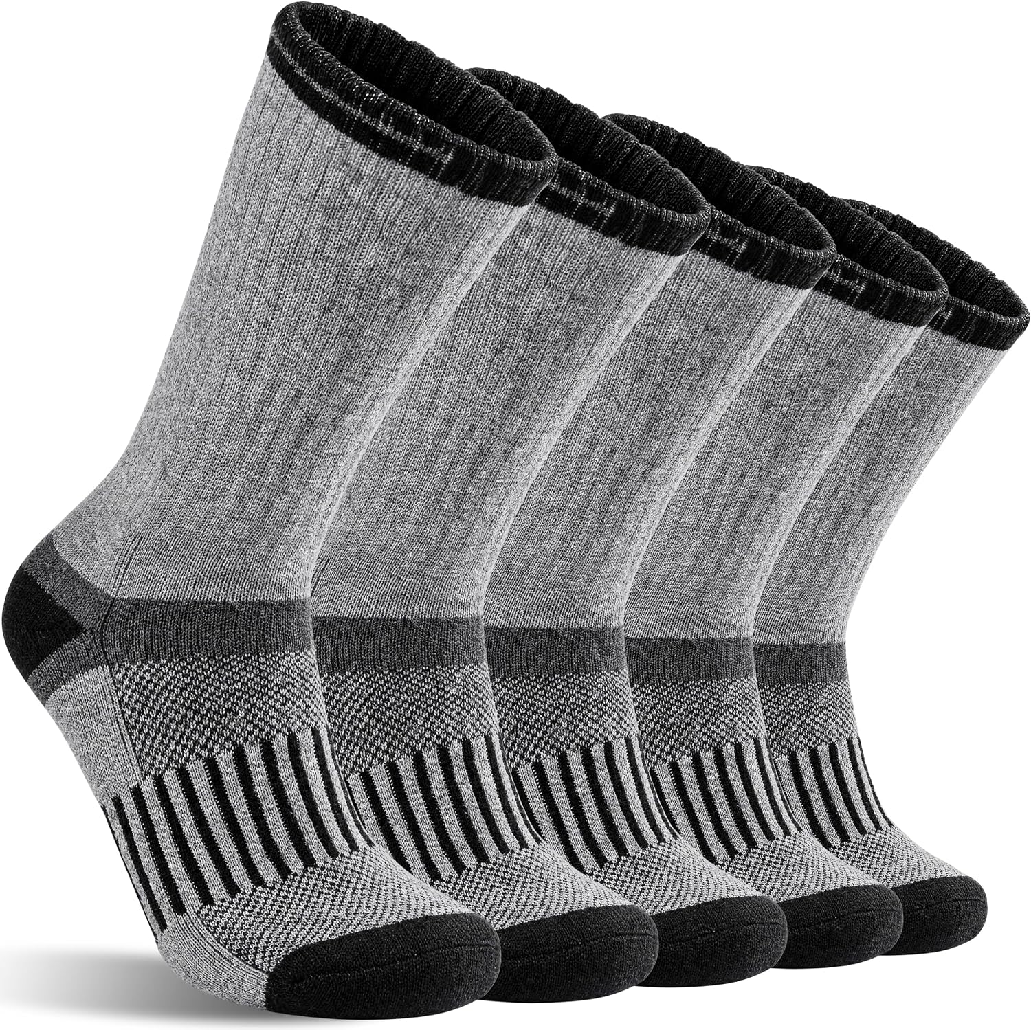 MOGGEI 5 Pairs Merino Wool Hiking Socks Warm Thermal Winter Cozy Cushioned Moisture Wicking Socks for Women & Men
