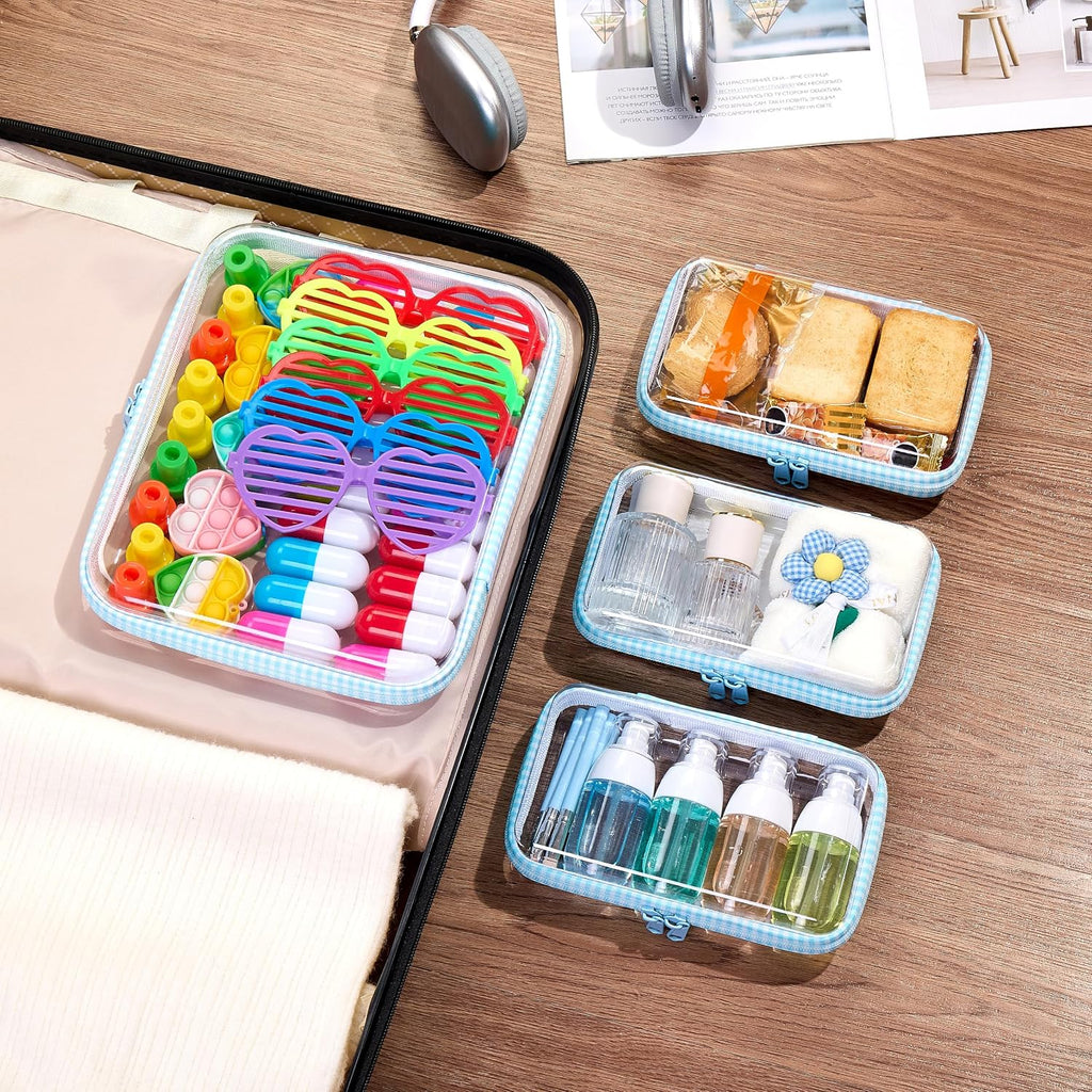 4 pcs Clear Zipper Pouches,Hard Shell Zipper Case, Toiletry Bag for Travel