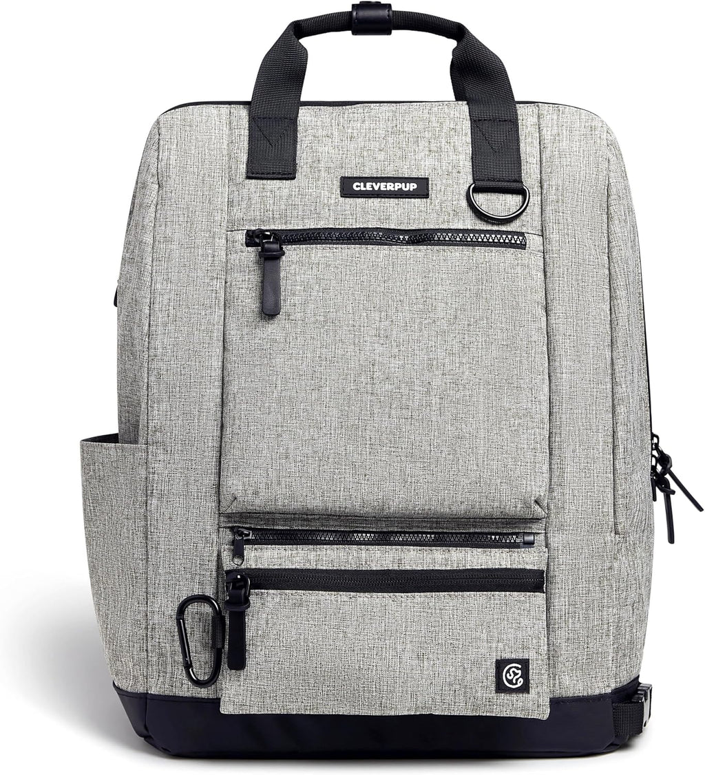 Cleverpup Porter 2-in-1 Dog Gear Travel Backpack - 10 Pockets, Heather Grey