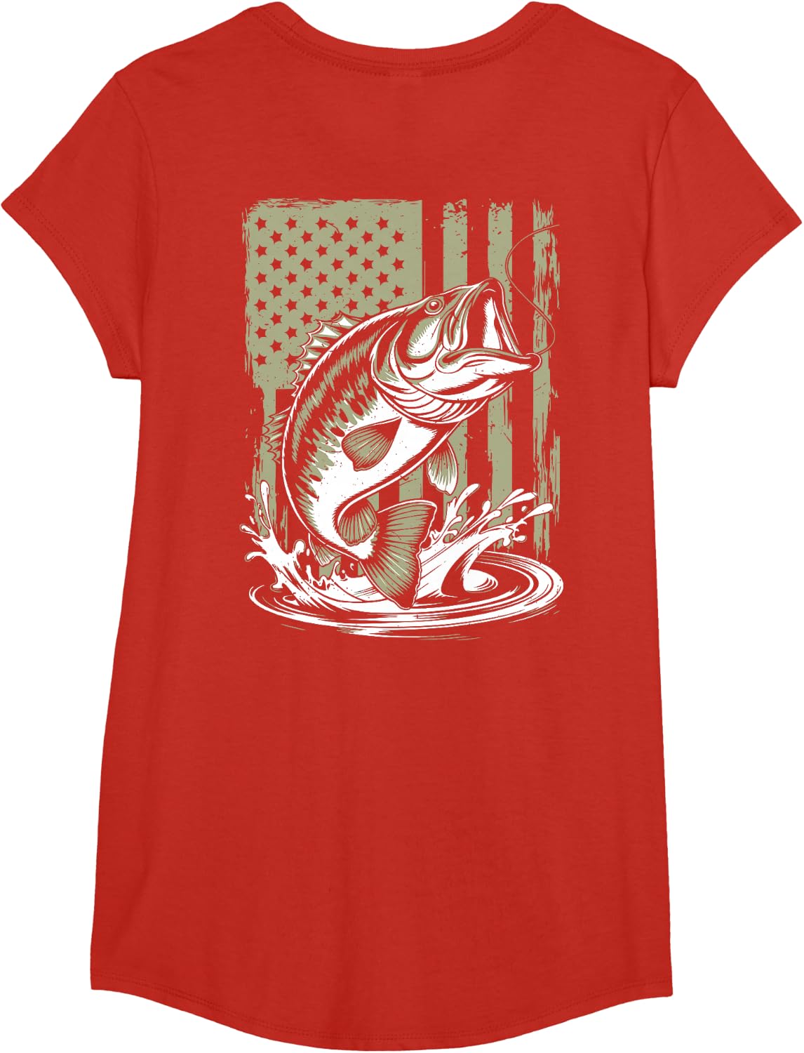 Fishing Camo Bass Fish American Flag Men's Graphic Fishing T-Shirt