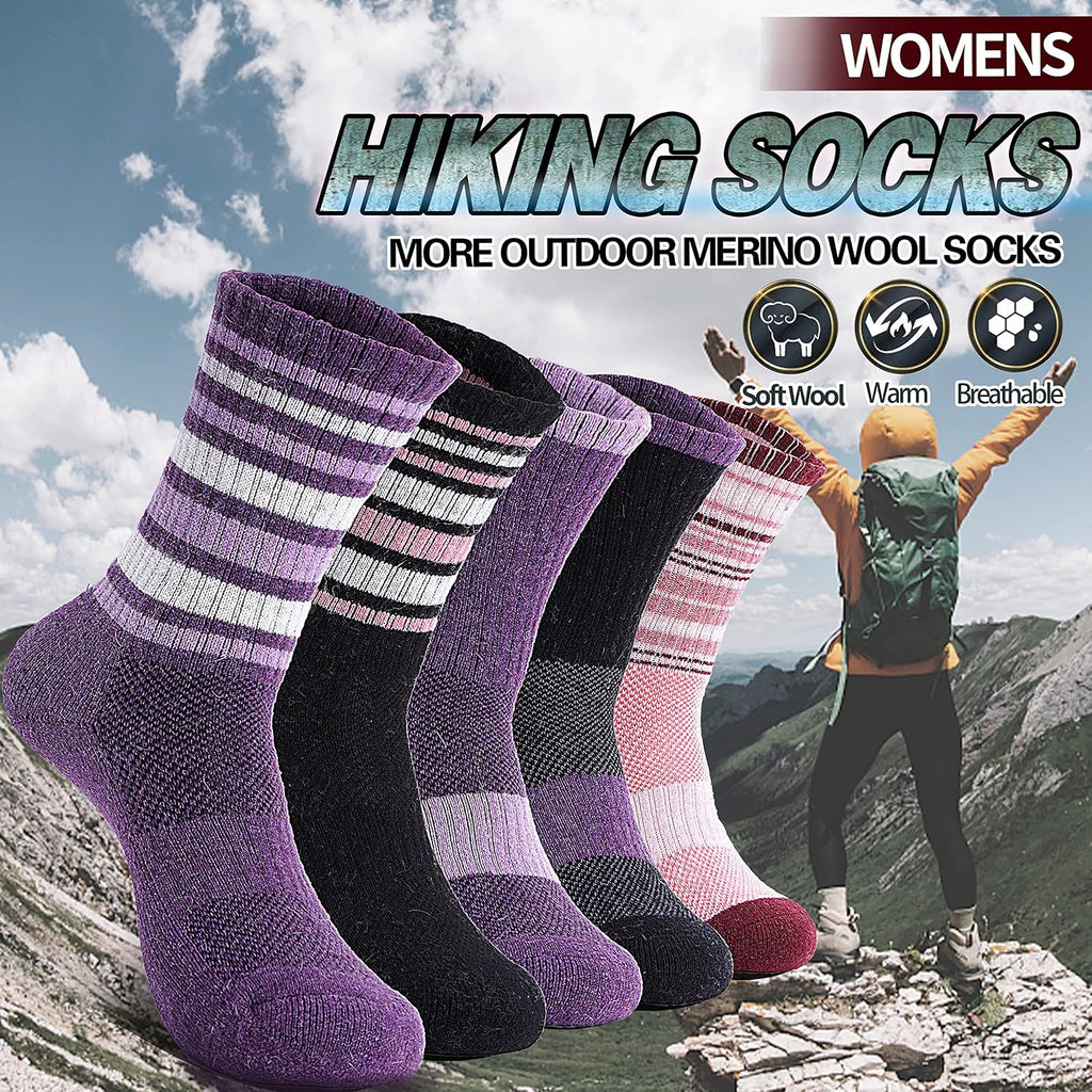 Anlisim Merino Wool Hiking Running Socks for Women, Boot Work Crew Socks