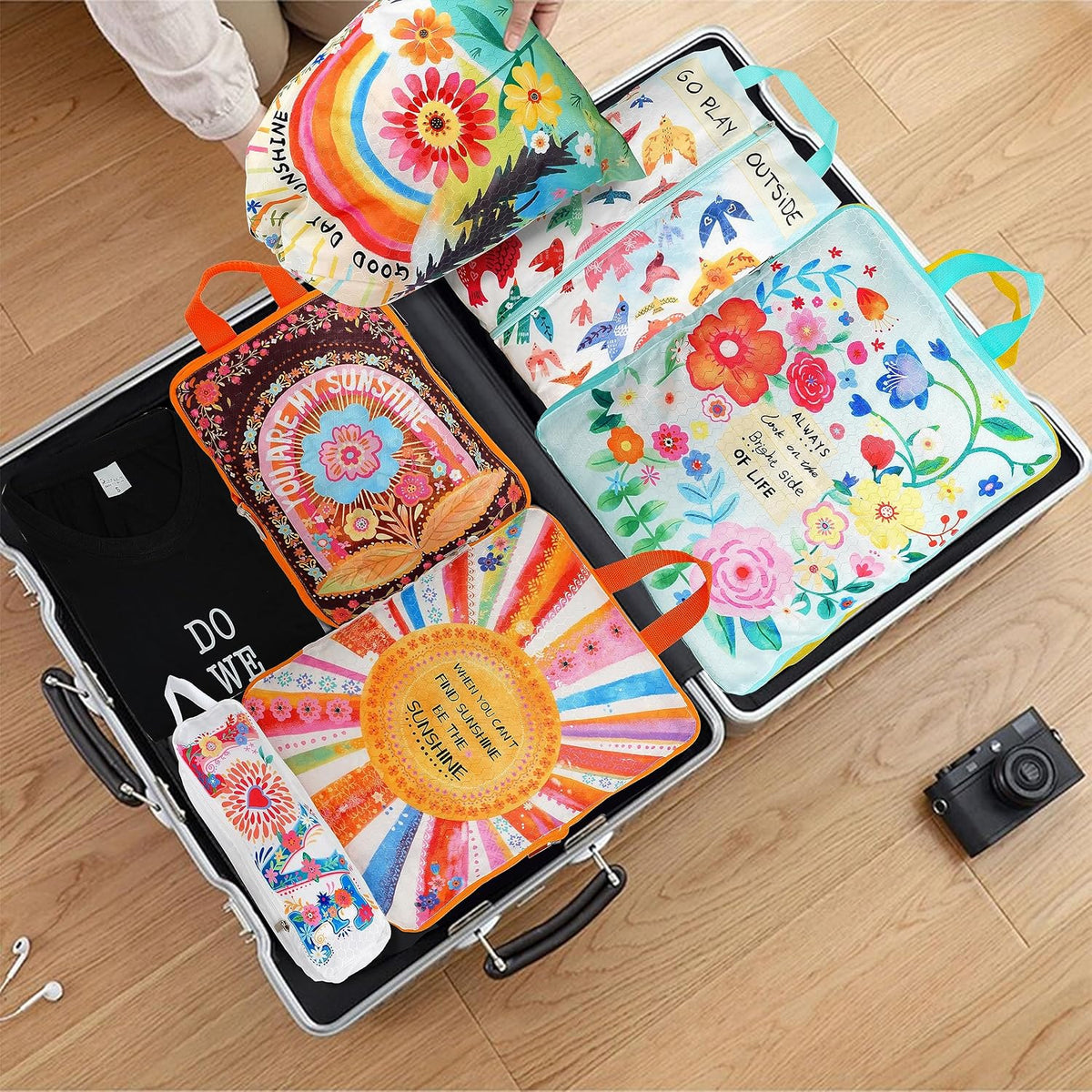 Compression Packing Cubes for Travel, 6 Set Natural Life Luggage Organizers, Lightweight Waterproof Expandable/Compression Bags Bohemia Smell Proof Travel Packing Cubes for Suitcases