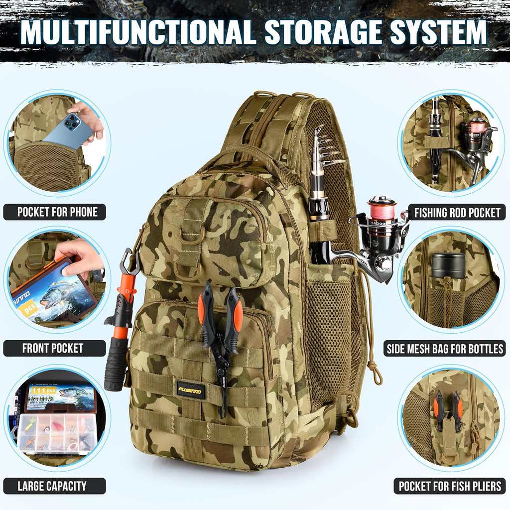PLUSINNO Fishing Backpack with Fishing Net, Tackle Bag for Fishing Gear