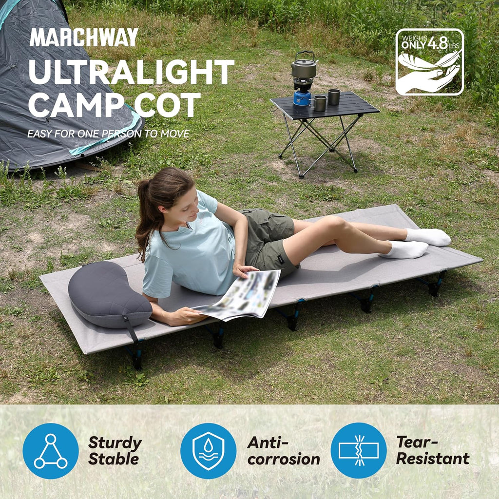 MARCHWAY Ultralight Folding Camping Cot Bed, Portable, Supports 275 lbs