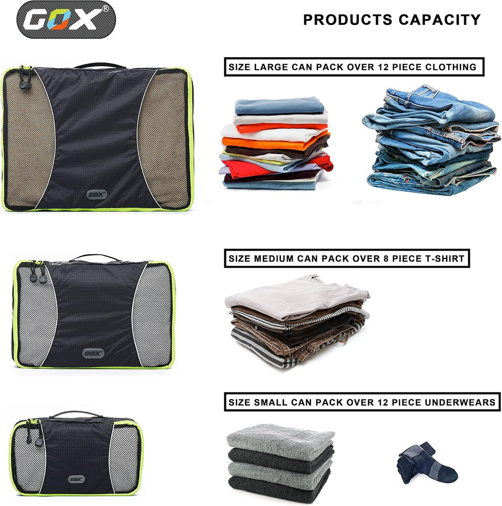 GOX Ultra Light 5 piece Packing Cubes Travel Luggage Organizer 1 Large 2 Medium 2 Small