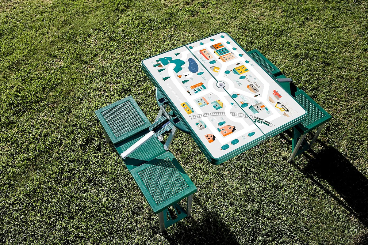 Picnic TIME Portable Folding Picnic Table with Seats for 4, Collapsible Aluminum Table with Benches & Umbrella Hole, Lightweight Foldable Table for Camping, Travel, Backyard, Tailgating