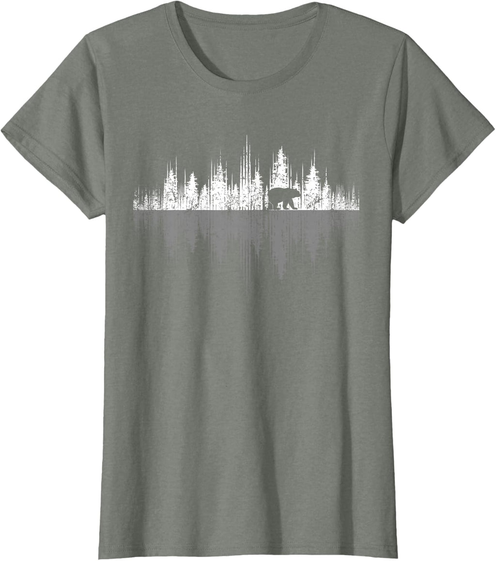 Trees Reflection Wildlife Nature Animal Bear Outdoor Forest Tees T-Shirts