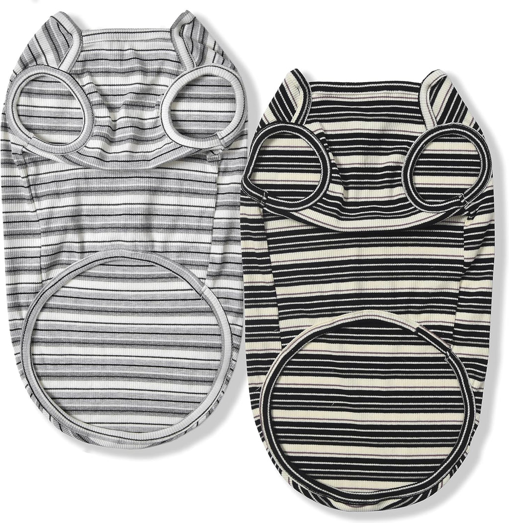 Dog Shirts Cotton Striped T-Shirt, Summer Pet Clothes for Small Dogs, 2-Pack Soft Puppy Apparel Cat Tee, Breathable Stretchy, Blue Yellow M