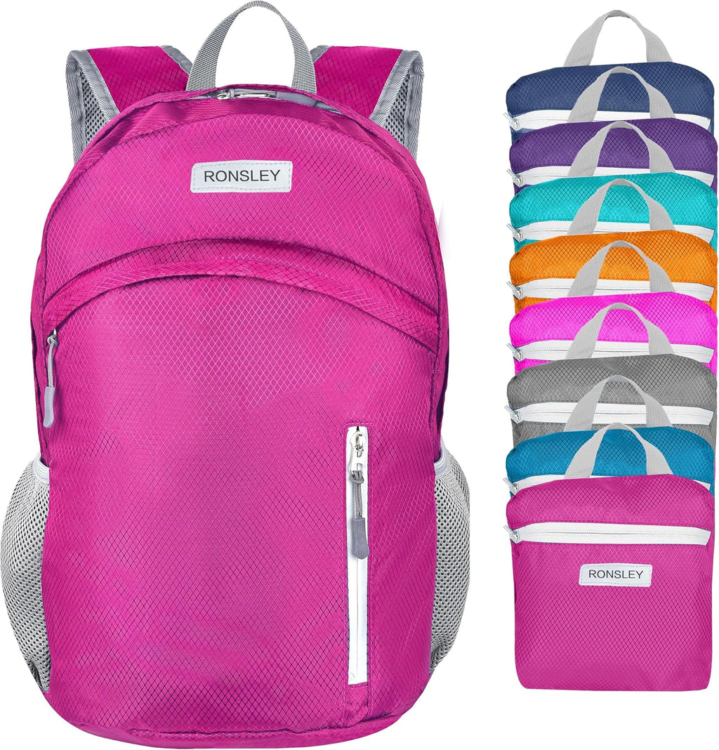 Waterproof Foldable Hiking Backpack, Lightweight Beach Bag DarkPink