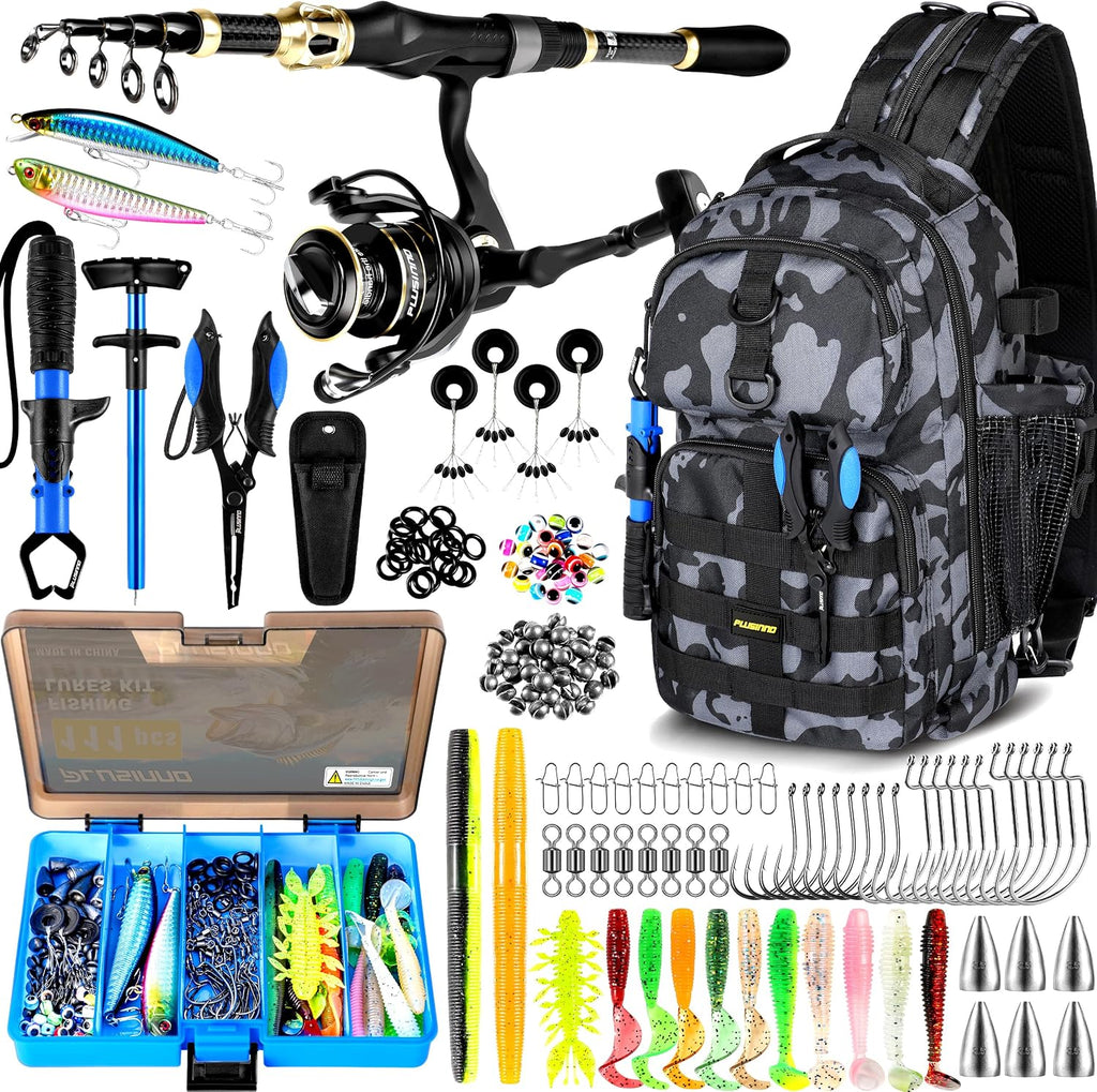 PLUSINNO Fishing Backpack with Tackle Box & Fishing Gear Kit Tackle Bag