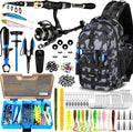 PLUSINNO Fishing Backpack with Fishing Rod &Tackle Boxes, Waterproof Sling Tackle Bag for Fish Gear with Rod Holder, Gifts for Men with Lures, Pliers, Fish Lip Gripper.