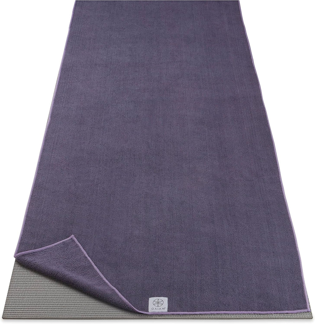 Gaiam Yoga Mat Towel, Non-Slip Microfiber, Hot Yoga (Heron Lilac)