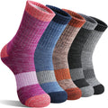 Merino Wool Hiking Socks Thermal Warm Winter Cozy Cushioned Moisture Wicking Crew Socks for Women 5 Pairs