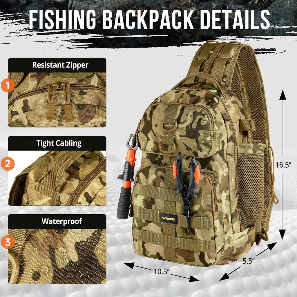 PLUSINNO Fishing Backpack with Fishing Net & Tackle Box, Tackle Bag