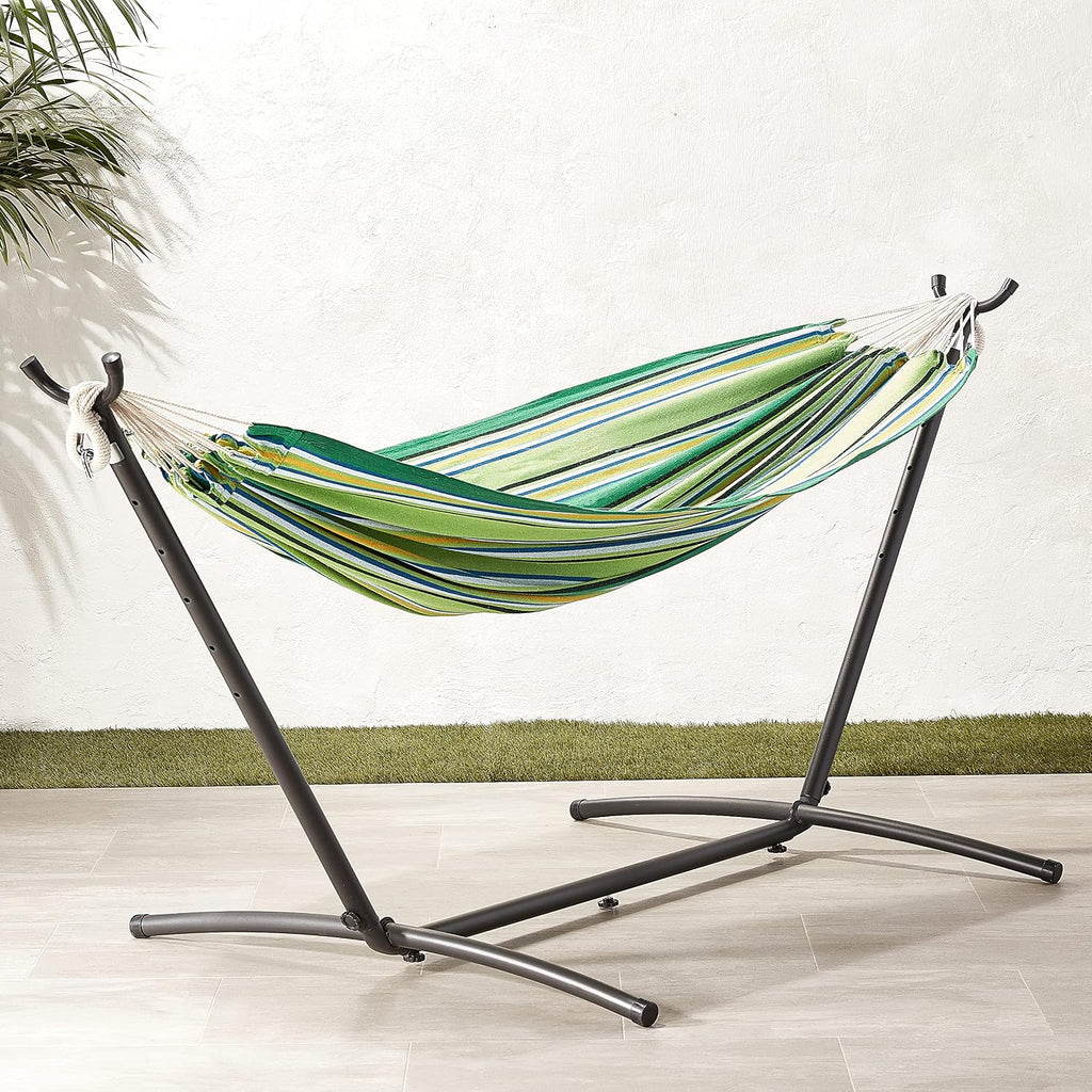 Amazon Basics Double Hammock with 9-Foot Space Saving Steel Stand and Carrying Case, 450 lb Capacity, Vigor Green, 110" x 47" x 43"