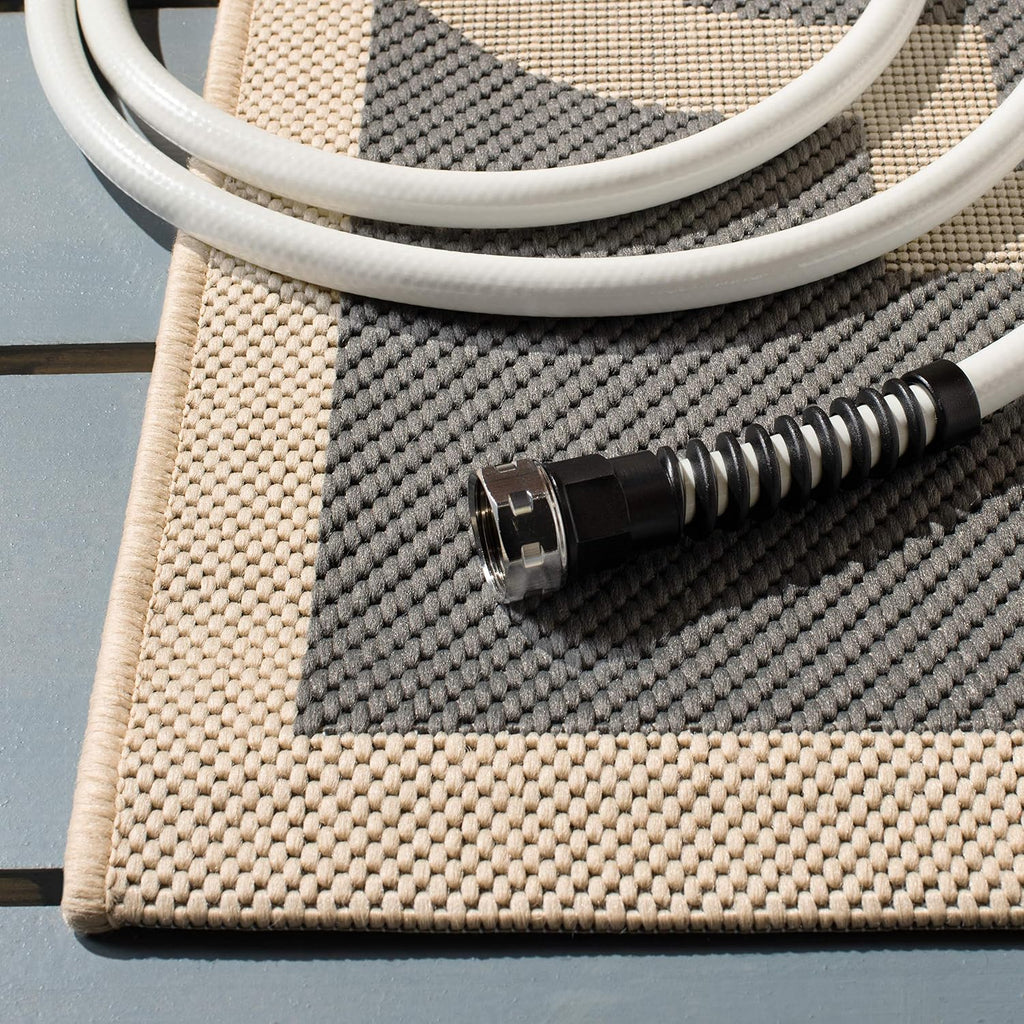 SAFAVIEH Washable Rug Outdoor Courtyard Collection - 2' x 3'7", Grey & Beige, Non-Shedding & Easy Cleaning, Ideal for Patio, Front Door, Entryway, Doormat (CY6243-246)