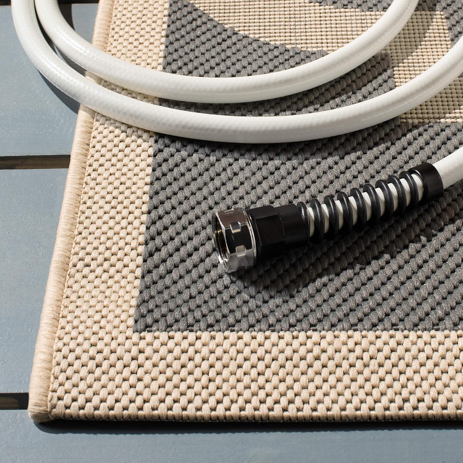SAFAVIEH Washable Rug Outdoor Courtyard Collection - 2' x 3'7", Grey & Beige, Non-Shedding & Easy Cleaning, Ideal for Patio, Front Door, Entryway, Doormat (CY6243-246)