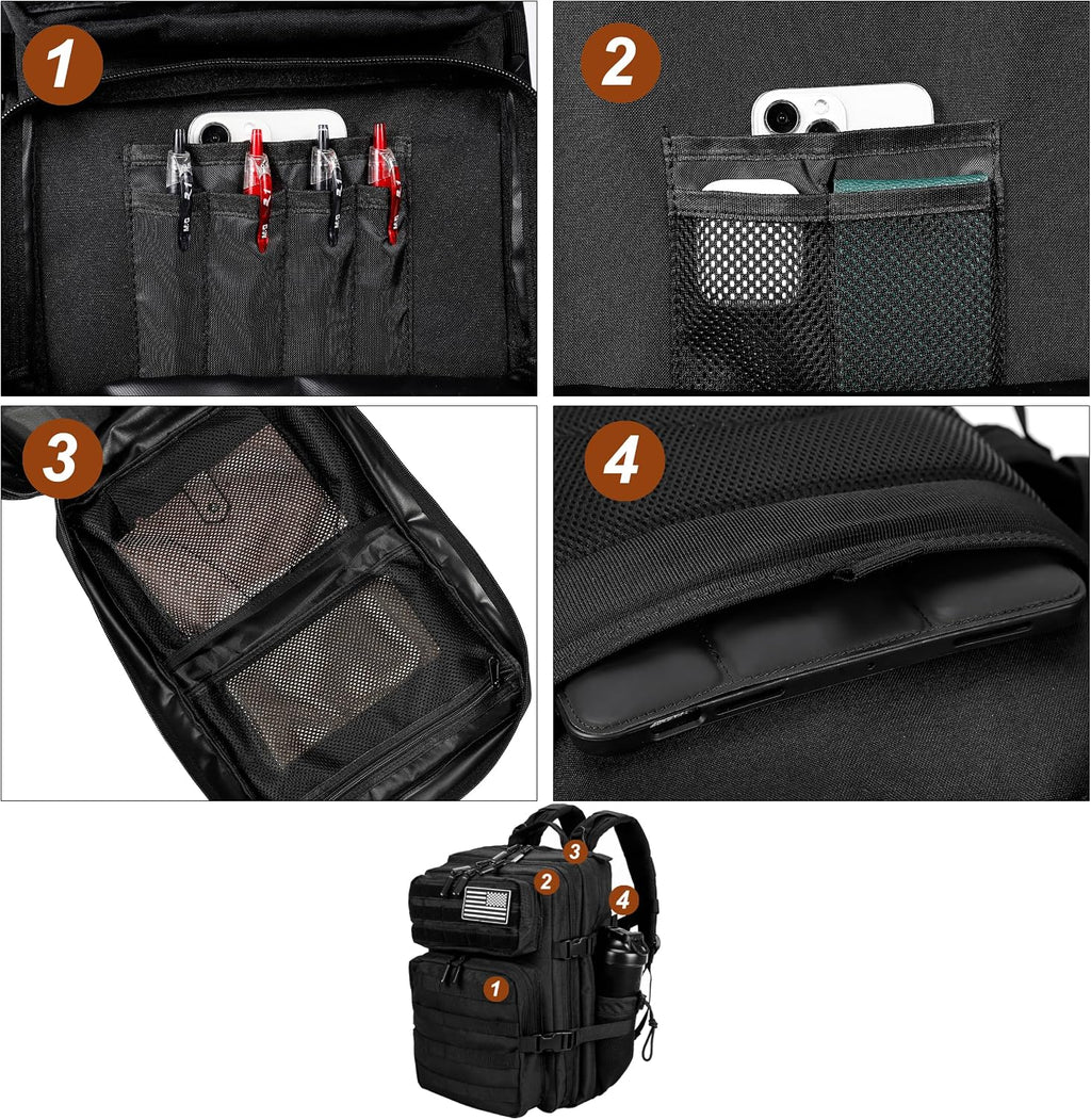 LHI Tactical Military Backpack for Men and Women 25L/35L Army Assault Pack Bag Small Rucksack with Bottle Holder