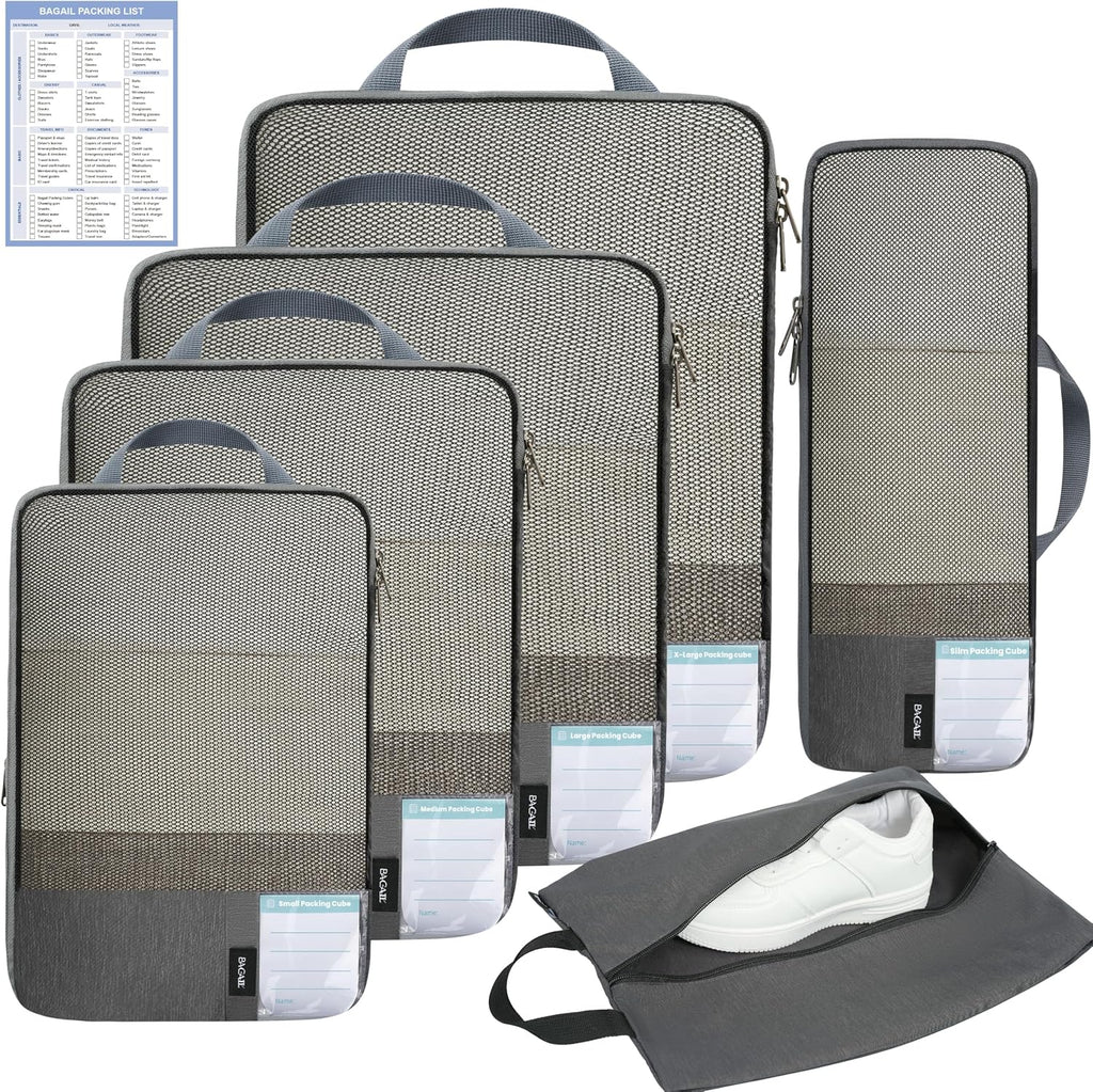 BAGAIL Lightweight Compression Packing Cubes for Travel, 6 Set, Dark Grey