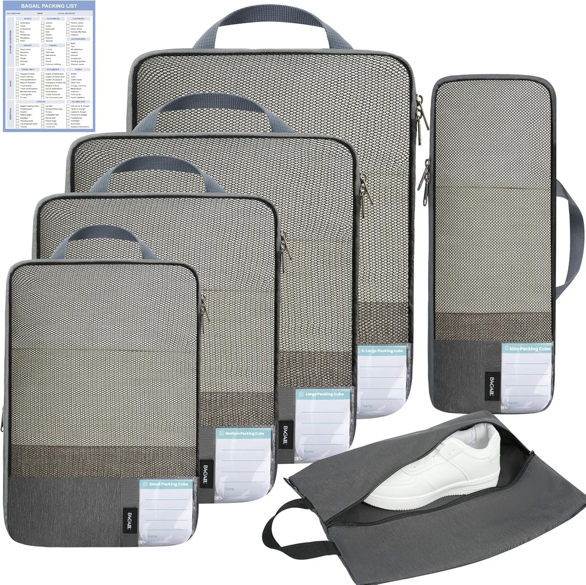 BAGAIL Lightweight Compression Packing Cubes for Travel, 6 Set, Dark Grey