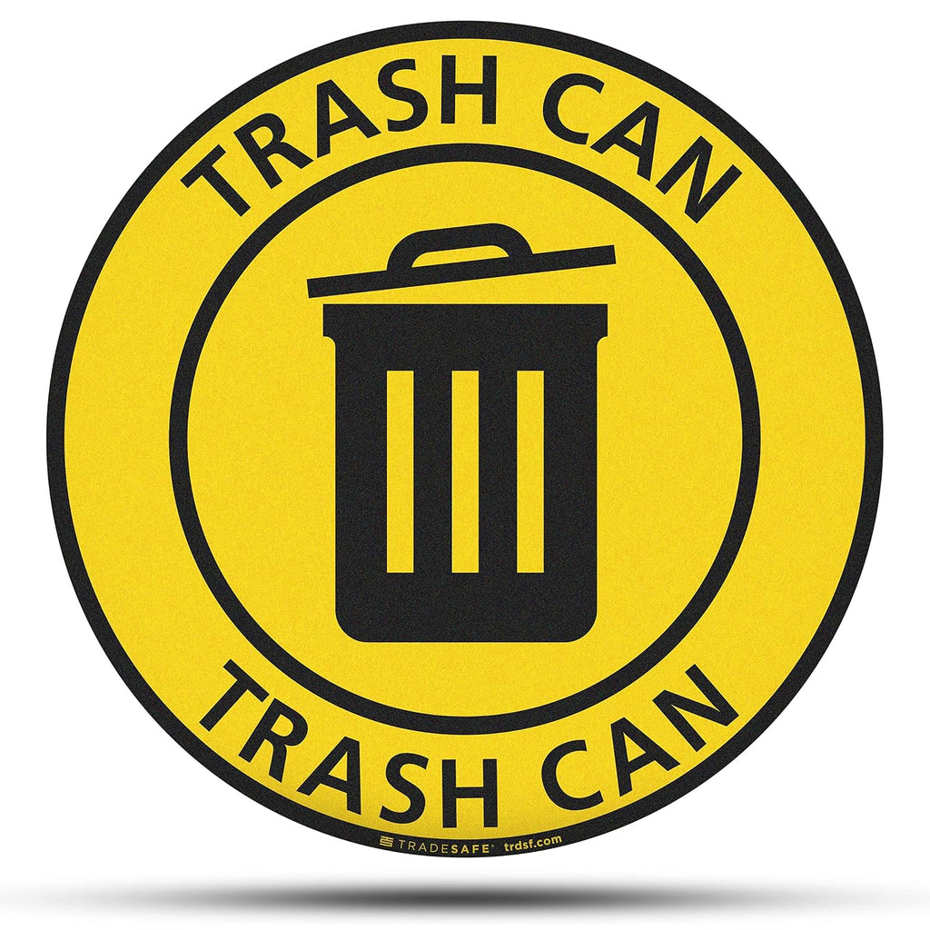 TRADESAFE Trash Can Anti-Slip Floor Sticker - Trash Can Decal Caution Sign, Peel and Stick Adhesive Vinyl Sign, ANSI-Compliant, 17” Diameter Round Sticker Yellow, Black