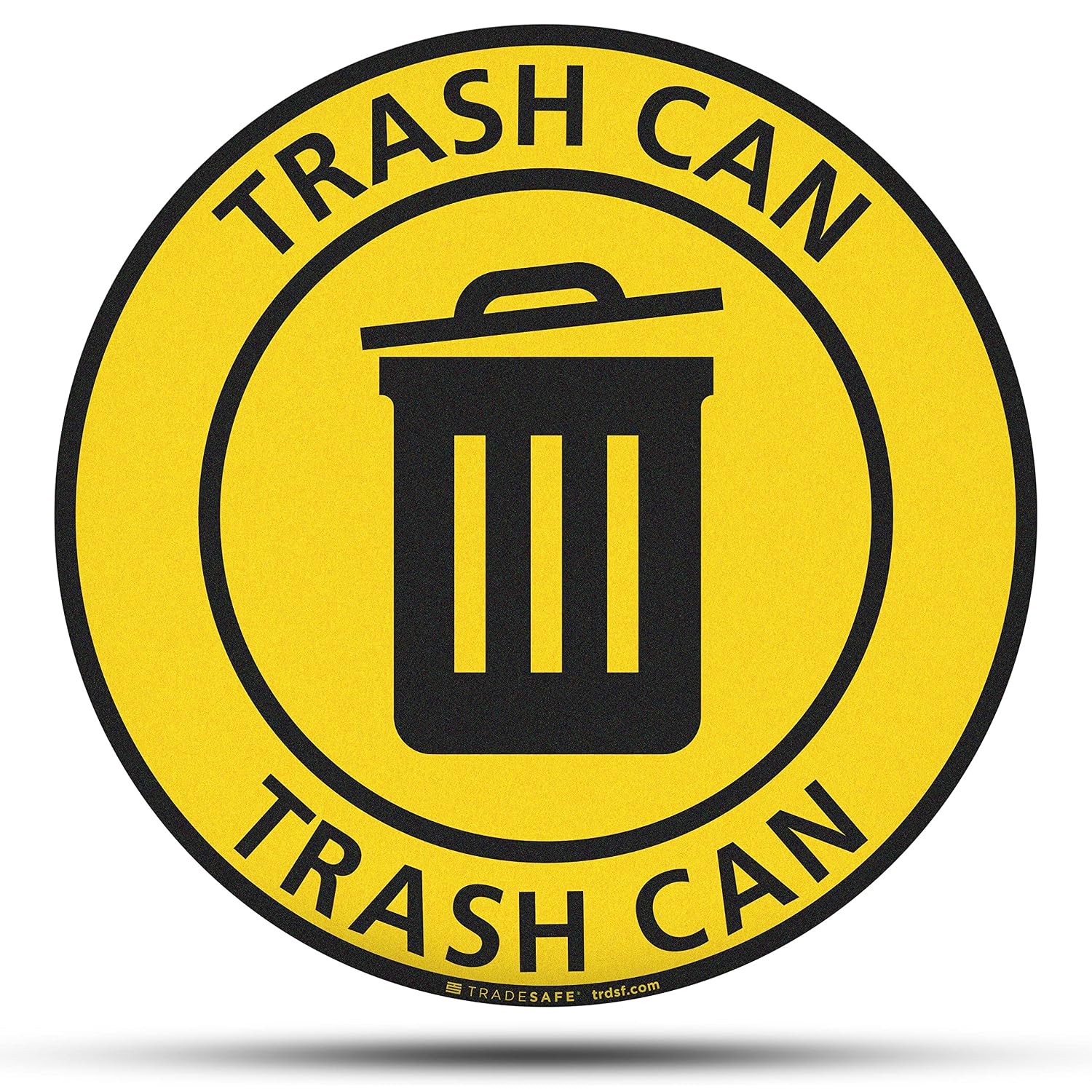 TRADESAFE Trash Can Anti-Slip Floor Sticker - Trash Can Decal Caution Sign, Peel and Stick Adhesive Vinyl Sign, ANSI-Compliant, 17” Diameter Round Sticker Yellow, Black