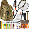 PLUSINNO Fishing Backpack with Fishing Net, Tackle Bag for Fishing Gear