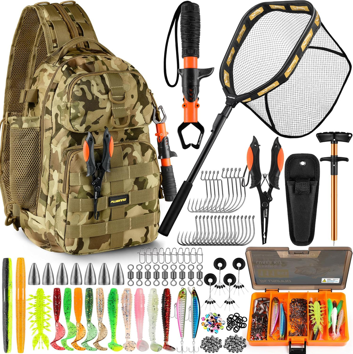 PLUSINNO Fishing Backpack with Fishing Net, Tackle Bag for Fishing Gear