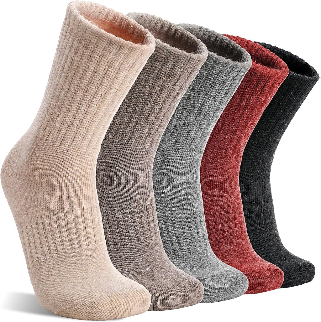 MOGGEI 5 Pairs Womens Merino Wool Socks Hiking Warm Winter Thick Thermal Crew Cozy Cabin Ladies Gift Comfy Boot Work Socks
