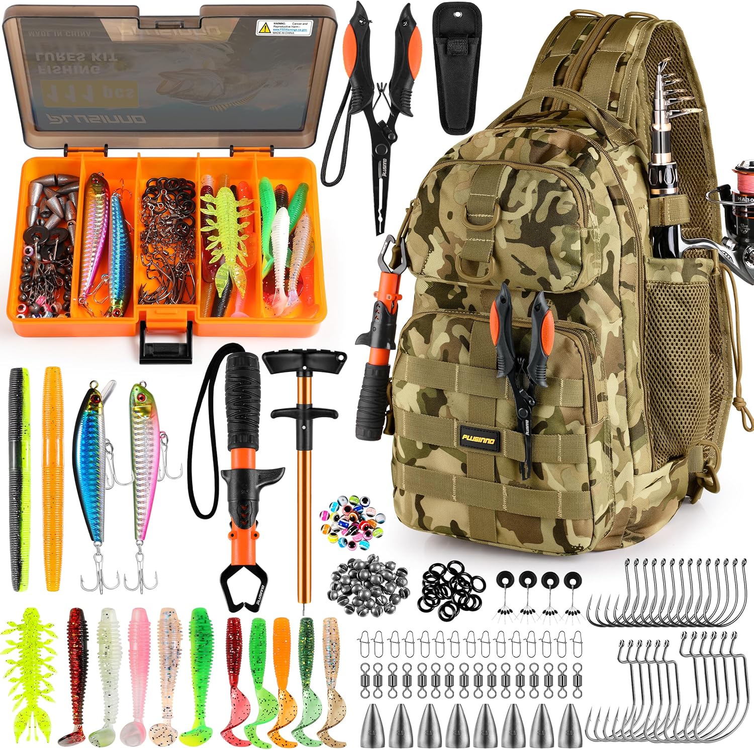 PLUSINNO Fishing Backpack with Tackle Box & Fishing Gear Kit Tackle Bag