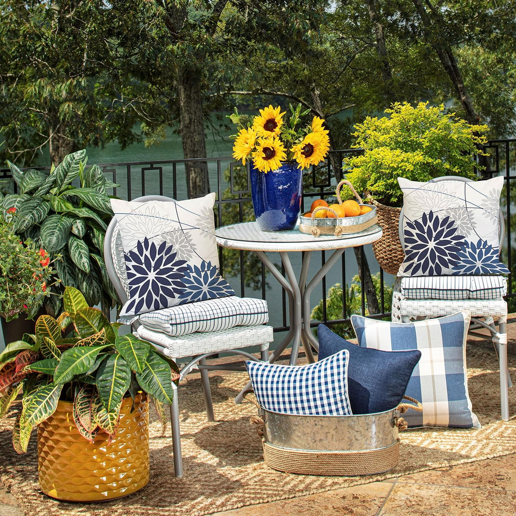 DFXSZ DarkLight Blue Floral Outdoor Pillow Covers 18x18 Set of 2 Waterproof