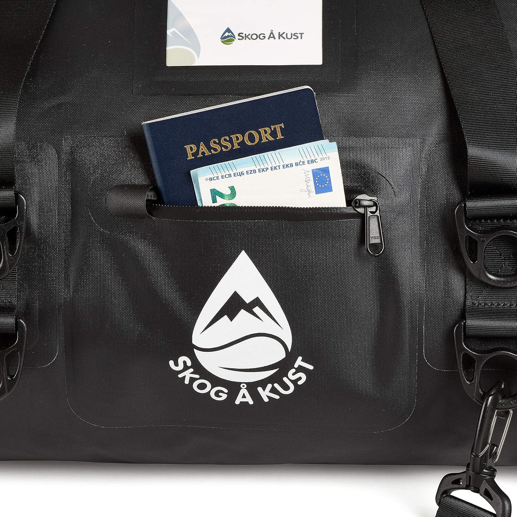 Skog Å Kust Duffelsak Heavy Duty Waterproof Duffel - Gear Bag for Sports, Travel, & More - 40L, Black Moto Edition