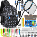 PLUSINNO Fishing Backpack with Floating Fishing Net, Tackle Box,Tackle Bag