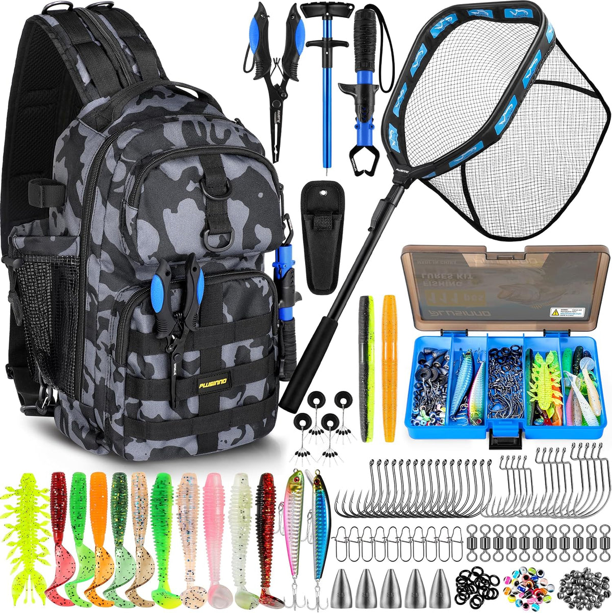 PLUSINNO Fishing Backpack with Fishing Net, Tackle Bag for Fishing Gear