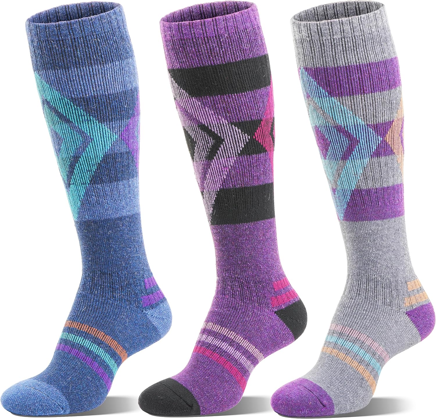 Welwoos 3 Pairs Merino Wool Ski Socks for Womens Mens Thermal Winter Warm Thick Knee High Socks for Skiing Snowboarding