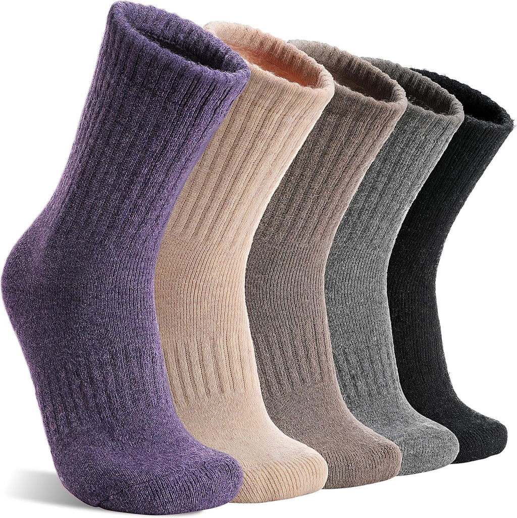 MOGGEI 5 Pairs Womens Merino Wool Socks Hiking Warm Winter Thick Thermal Crew Cozy Cabin Ladies Gift Comfy Boot Work Socks