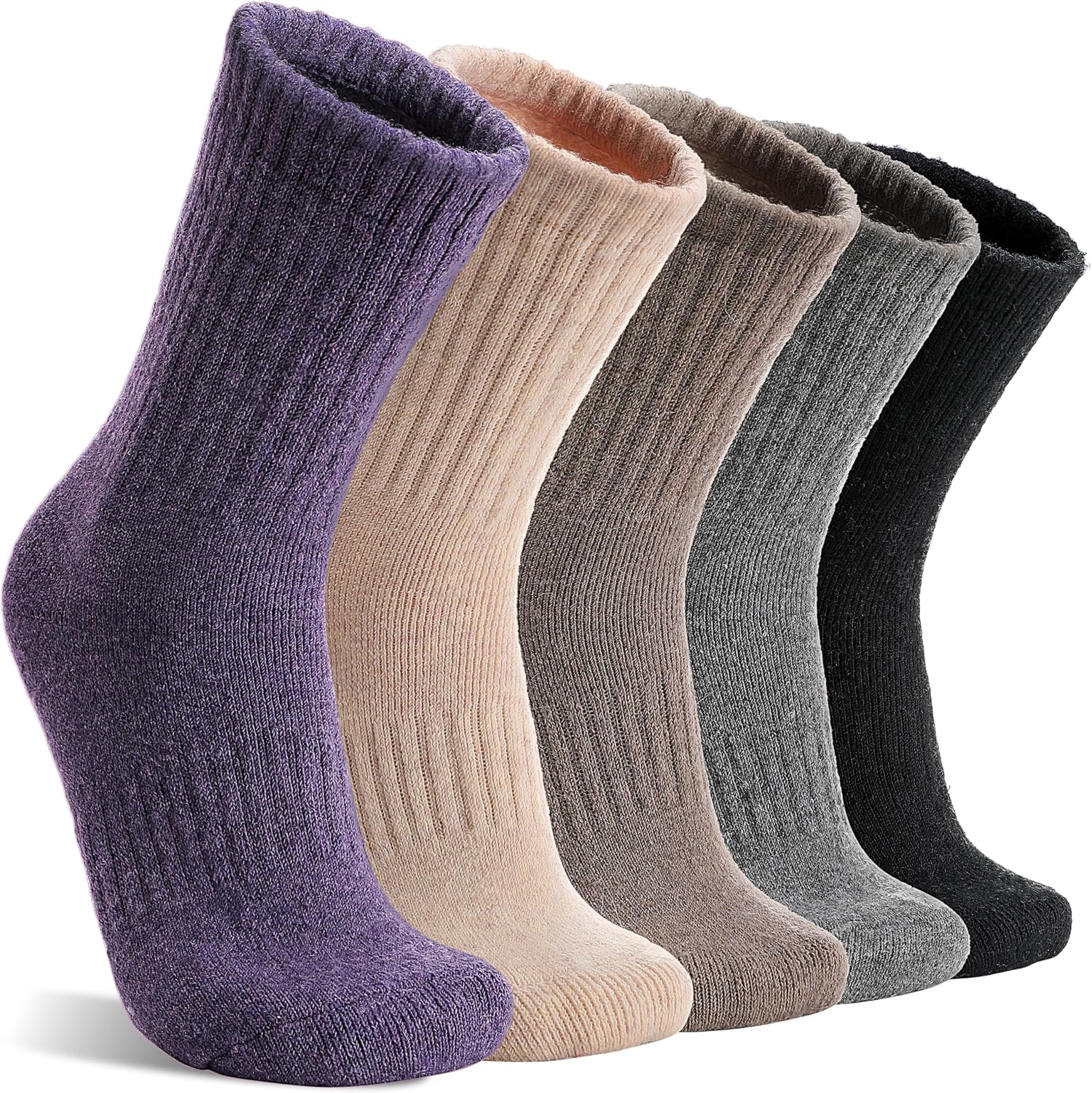 MOGGEI 5 Pairs Womens Merino Wool Socks Hiking Warm Winter Thick Thermal Crew Cozy Cabin Ladies Gift Comfy Boot Work Socks