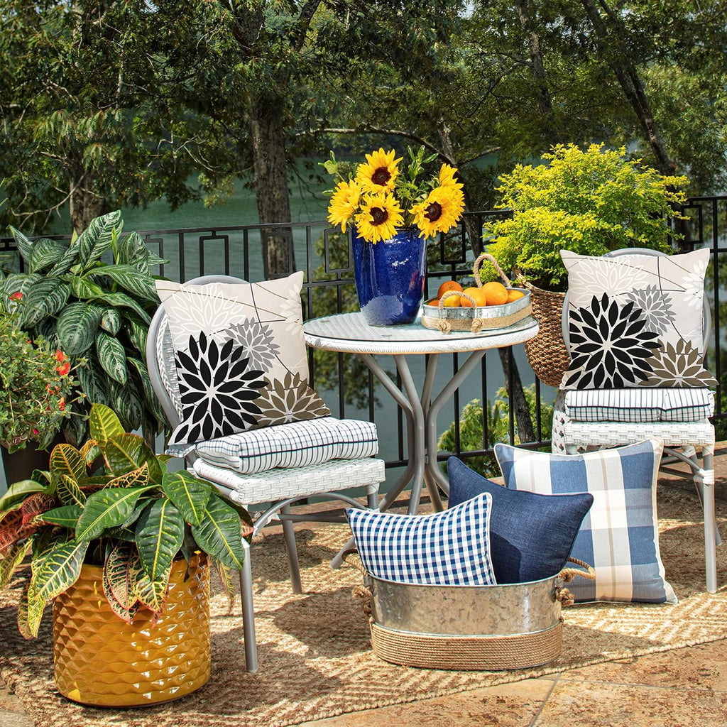 DFXSZ Black Brown Floral Outdoor Pillow Covers 18x18 Set of 2 Waterproof